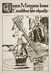 Drottning Morgana förlorar Excalibur sitt hölje, illustration från 